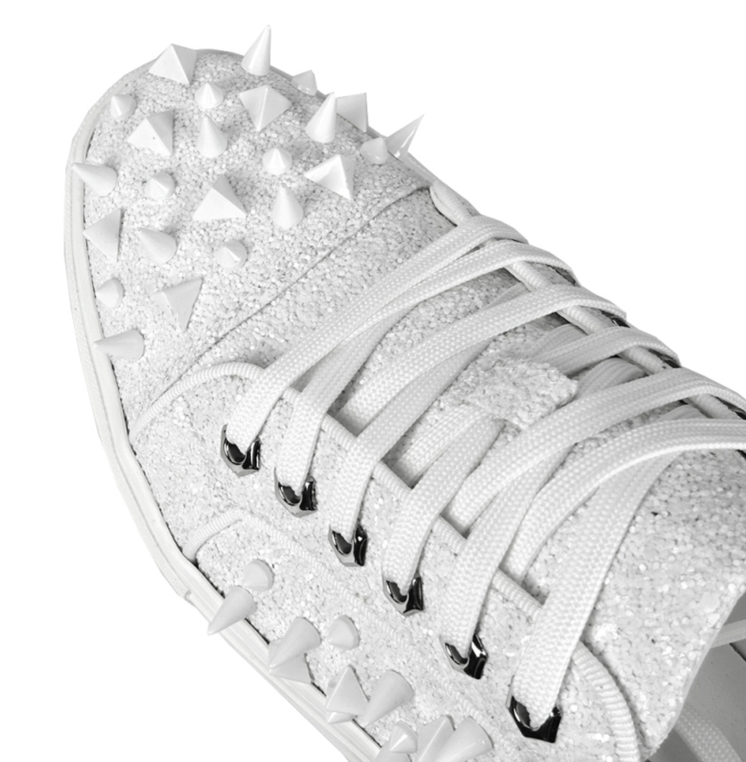 White Glitter White Spikes Low Cut Sneaker Encore by Fiesso - Grooveman Music