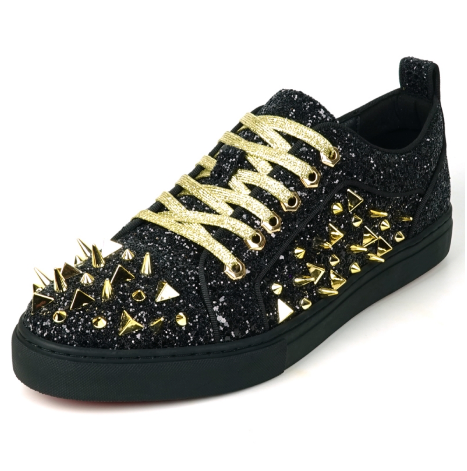 Black Glitter Black Spikes Low Cut Sneaker Encore by Fiesso - Grooveman Music