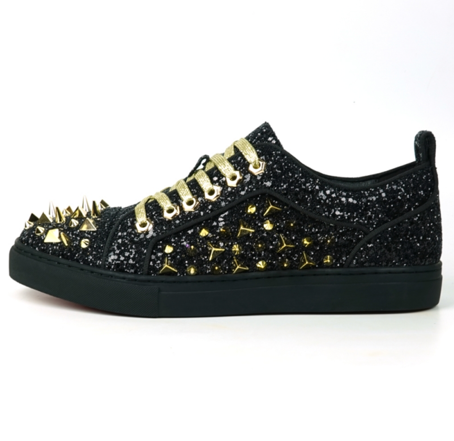 Black Glitter Black Spikes Low Cut Sneaker Encore by Fiesso - Grooveman Music