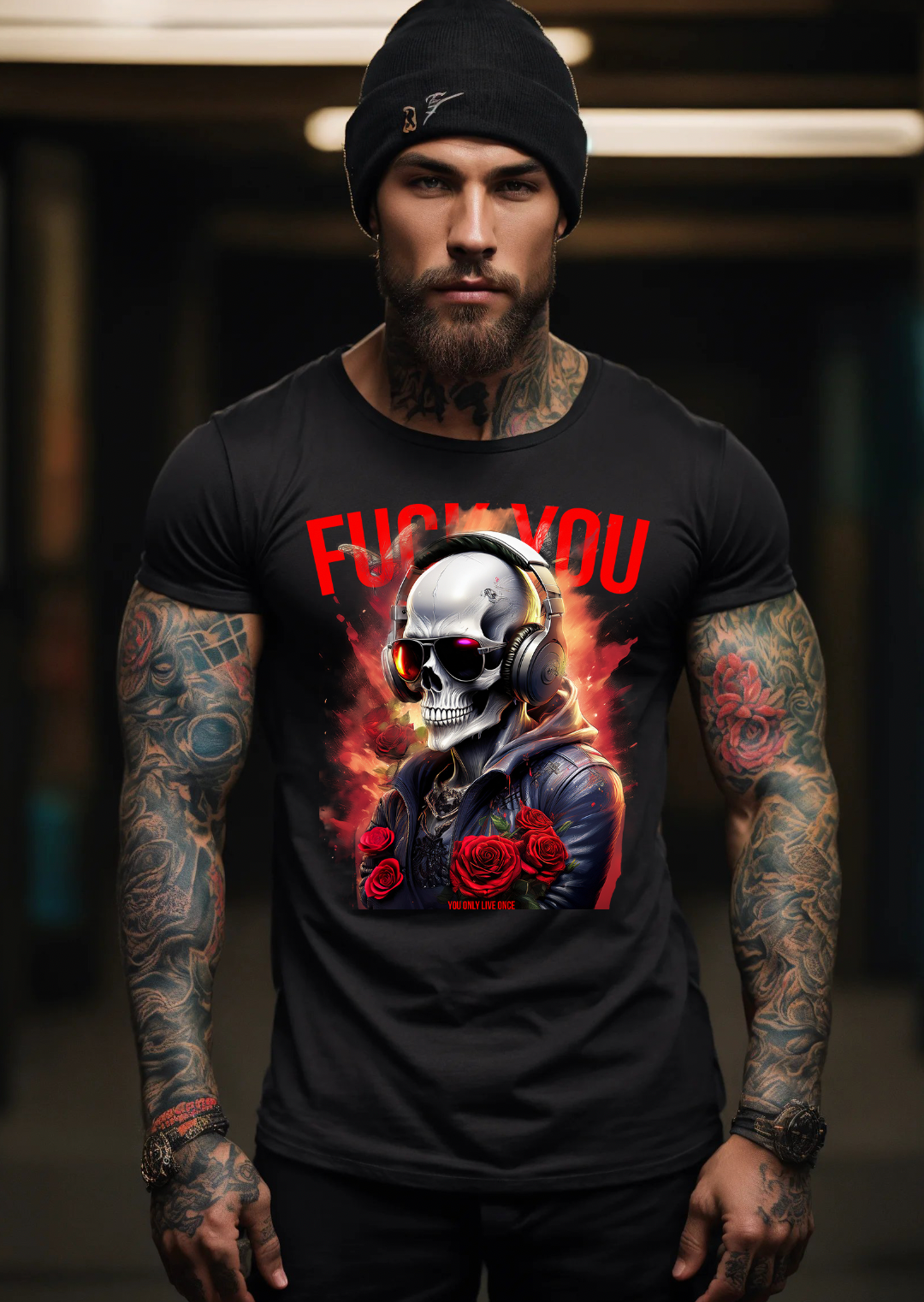 Skull Fuck You Red Roses Art T-Shirts | GM TM