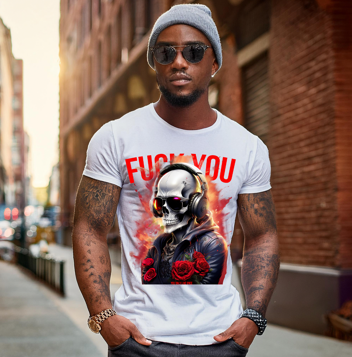 Skull Fuck You Red Roses Art T-Shirts | GM TM