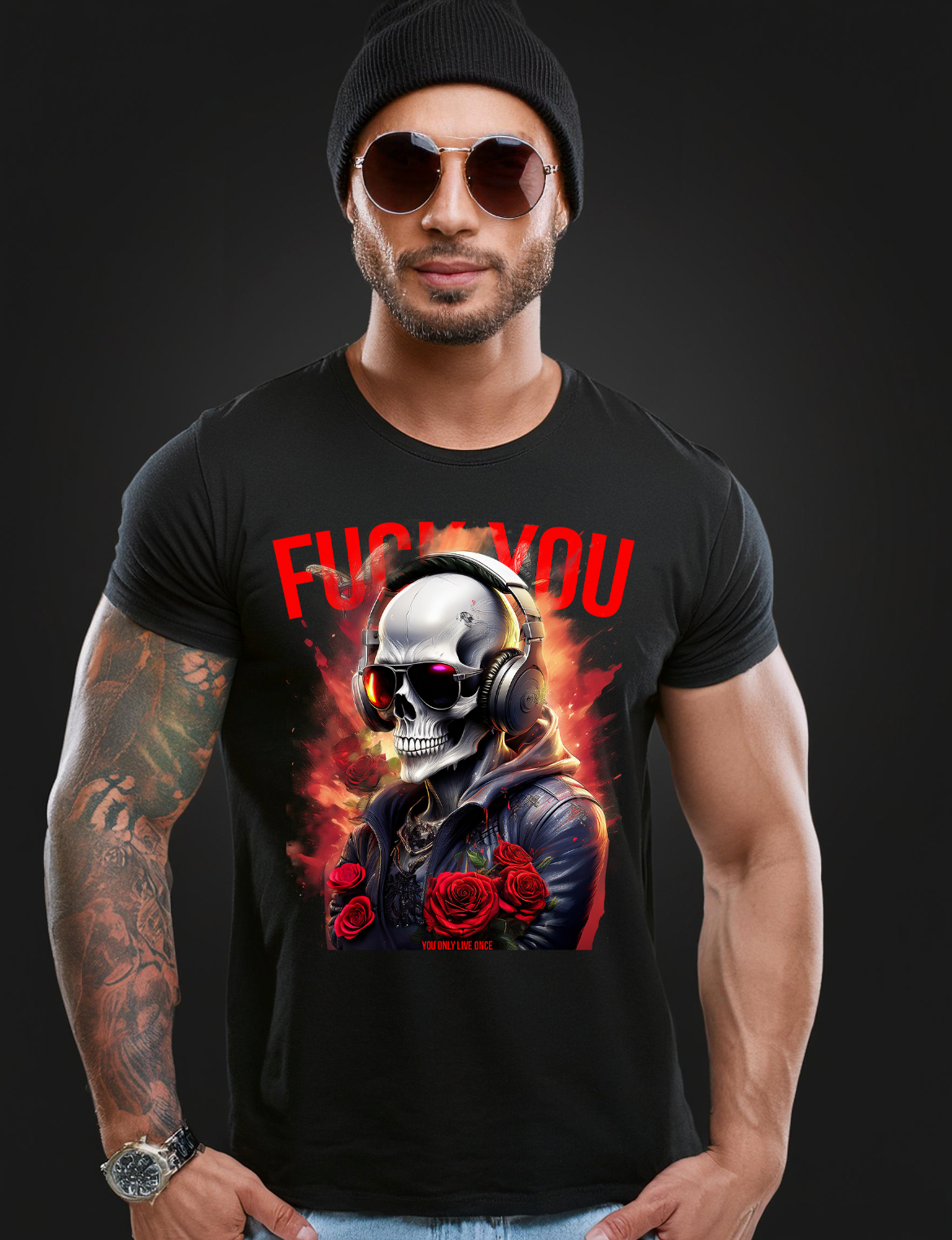 Skull Fuck You Red Roses Art T-Shirts | GM TM