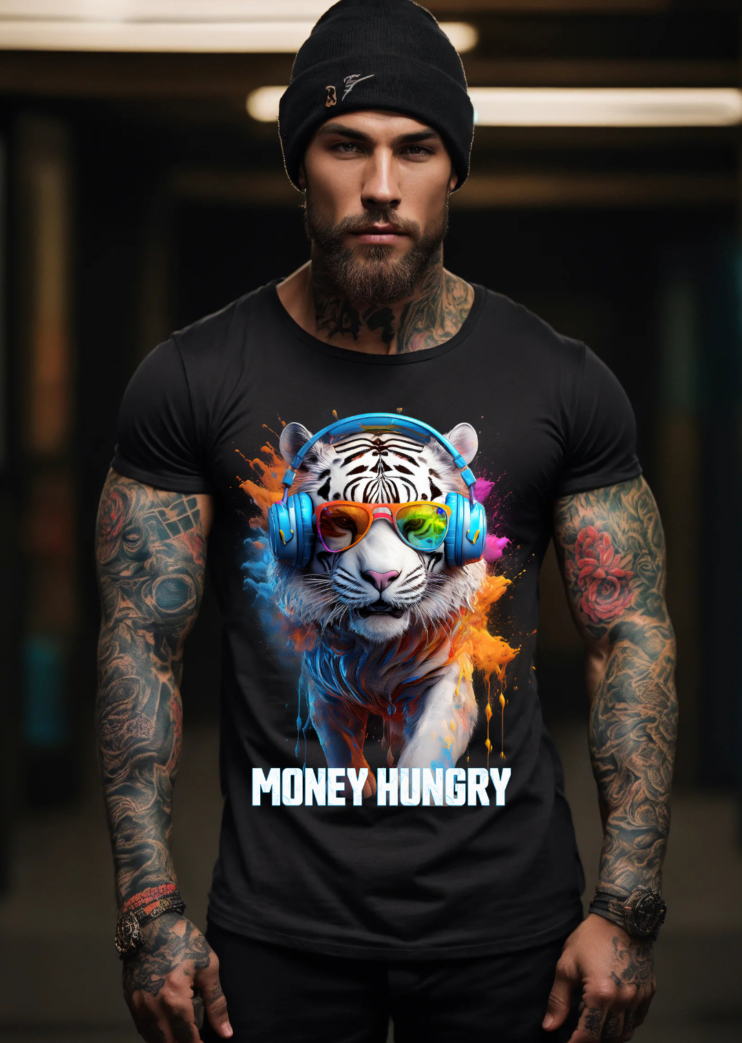 Tiger White Money Hungry Art T-Shirts | GM Trademark