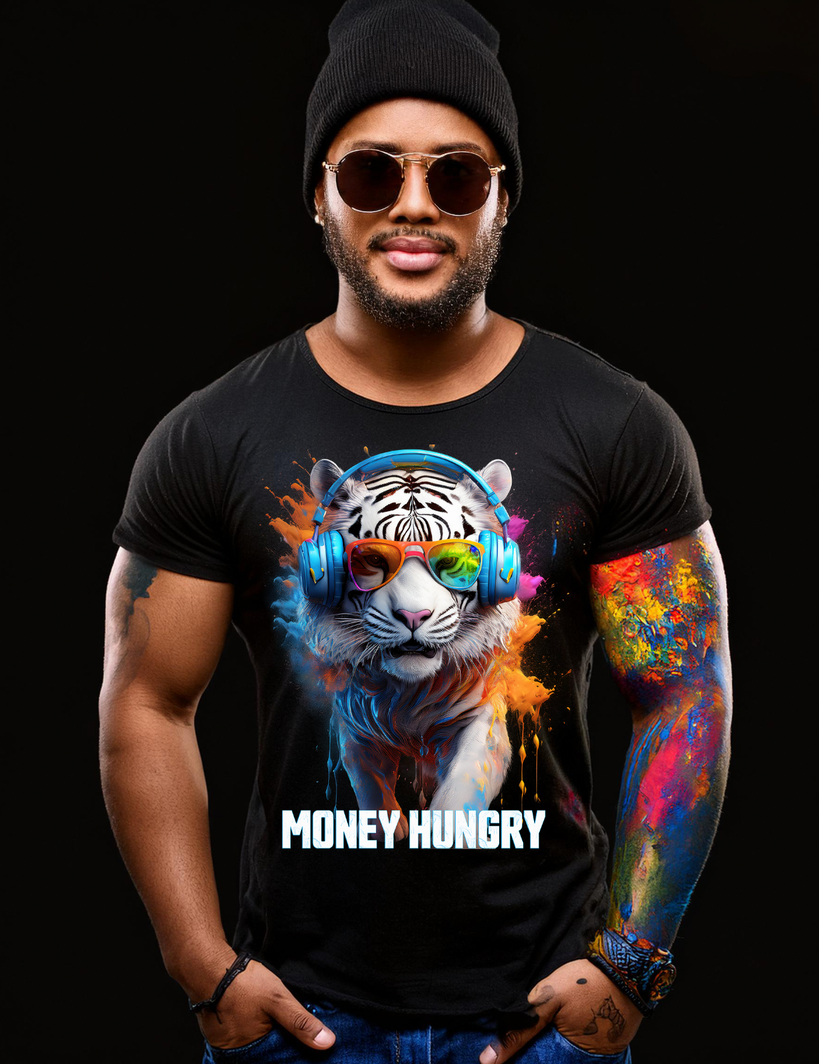 Tiger White Money Hungry Art T-Shirts | GM Trademark