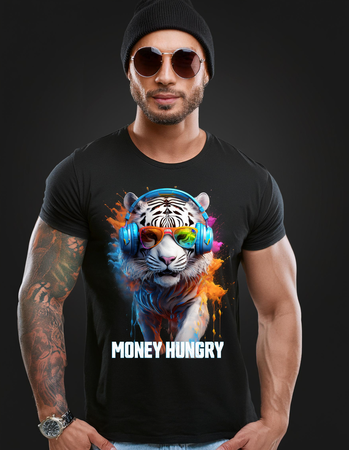 Tiger White Money Hungry Art T-Shirts | GM Trademark