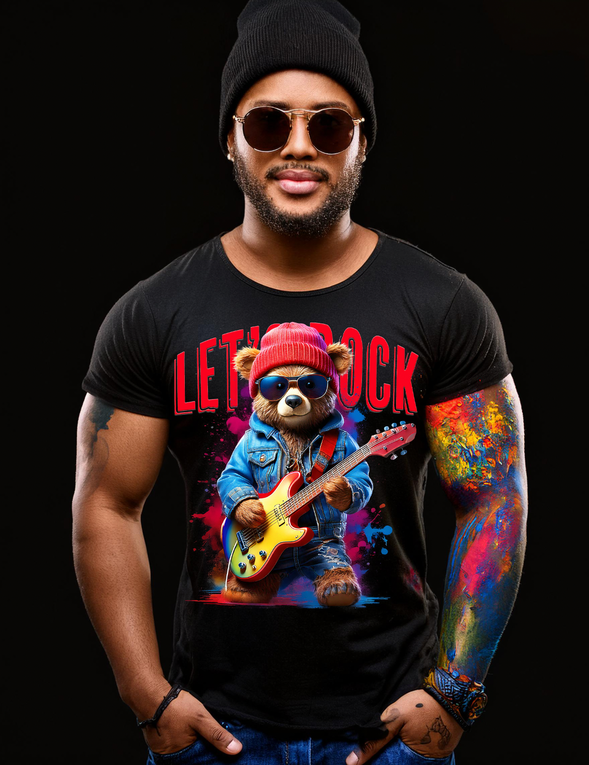 Teddy Guitar Let's Rock Art T-Shirts | GM Trademark