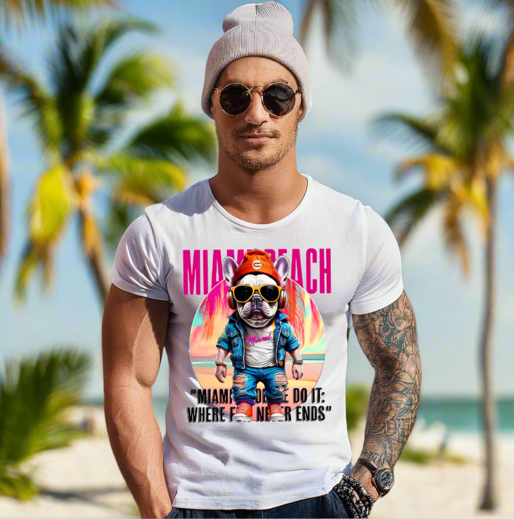 Frenchie Miami Art T-Shirts | GM TradeMark