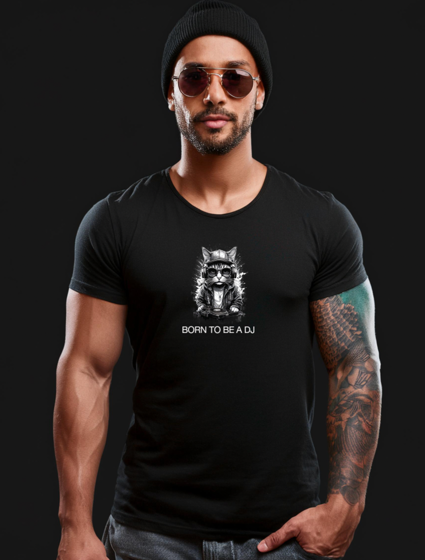 Cat Born to Be a Dj Black Collection Art Exclusive T-Shirts | GM Trademark