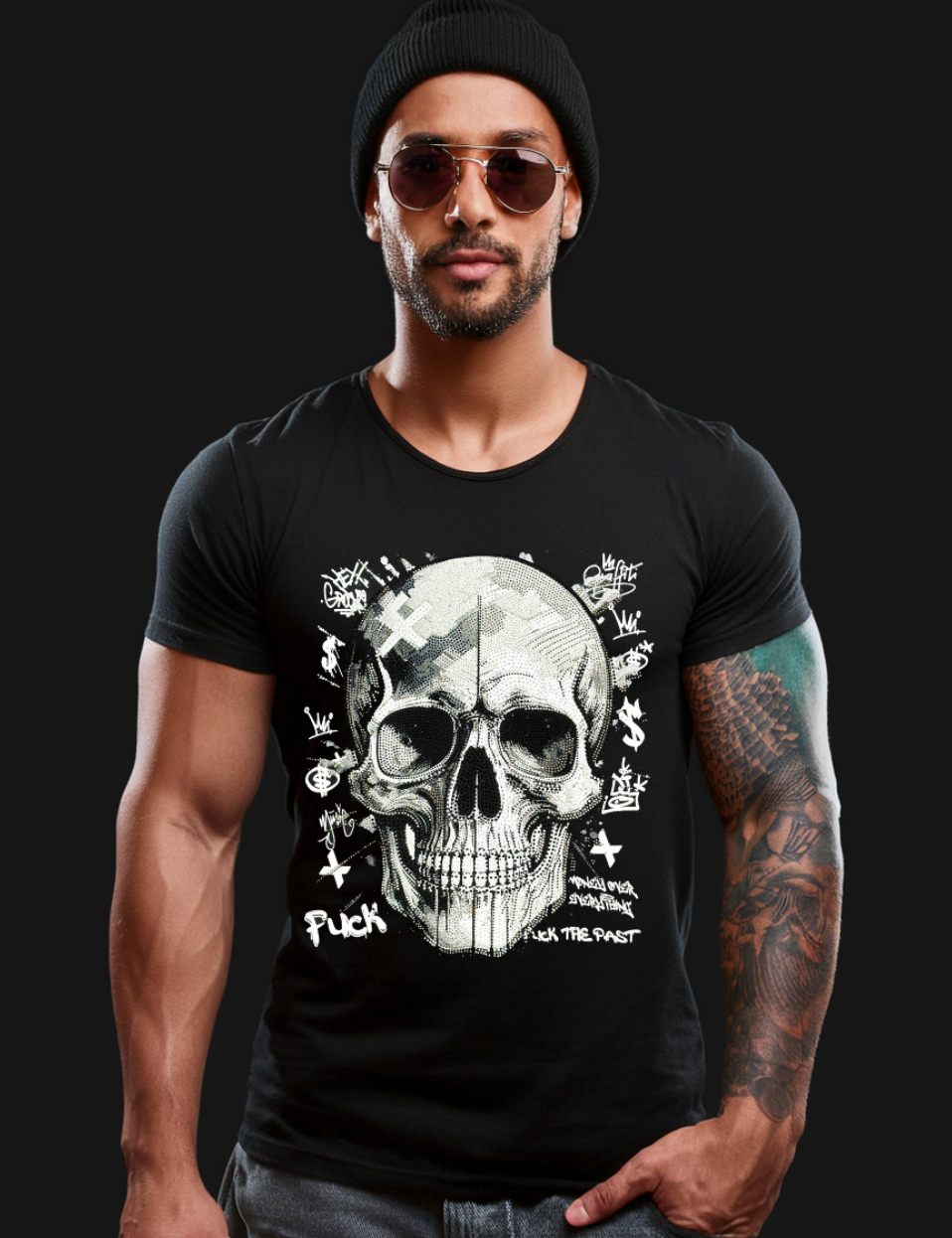 Rhinestones T Shirt Skull Black Exclusive | Grooveman Music TM