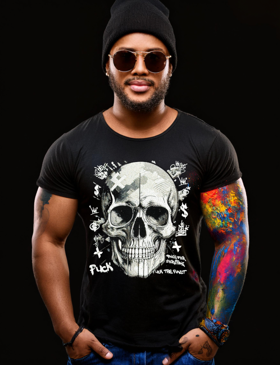 Rhinestones T Shirt Skull Black Exclusive | Grooveman Music TM