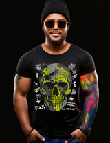 Rhinestones T Shirt Skull Black Neon Yellow Exclusive | Grooveman Music TM