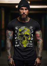 Rhinestones T Shirt Skull Black Neon Yellow Exclusive | Grooveman Music TM