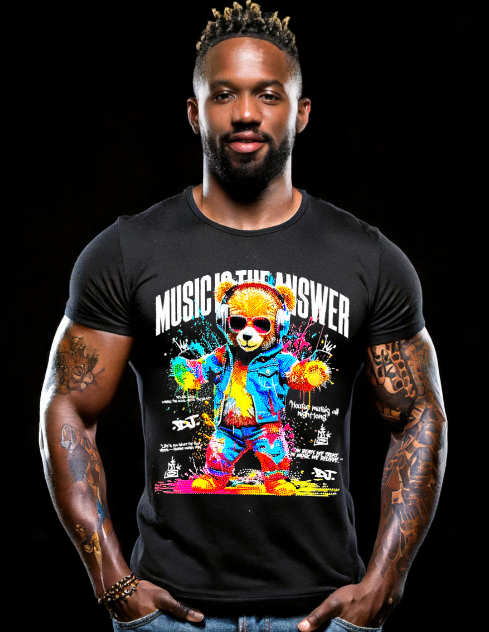 Rhinestones T Shirt Teddy Music is the Answer Exclusive |GM Trademark