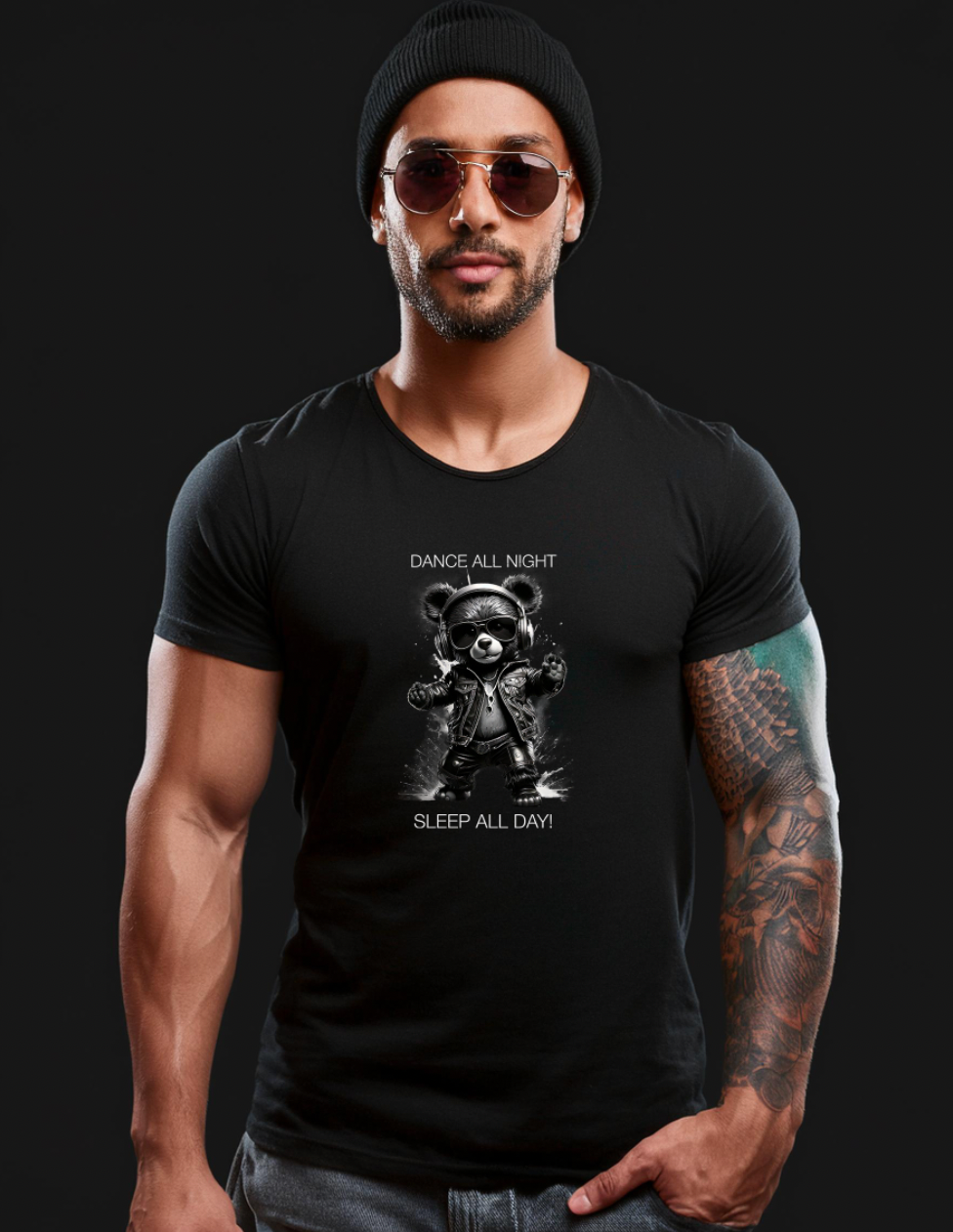 Teddy Dance All Night Sleep All Day Black Collection Art Exclusive T-Shirts | GM Trademark (Copy)