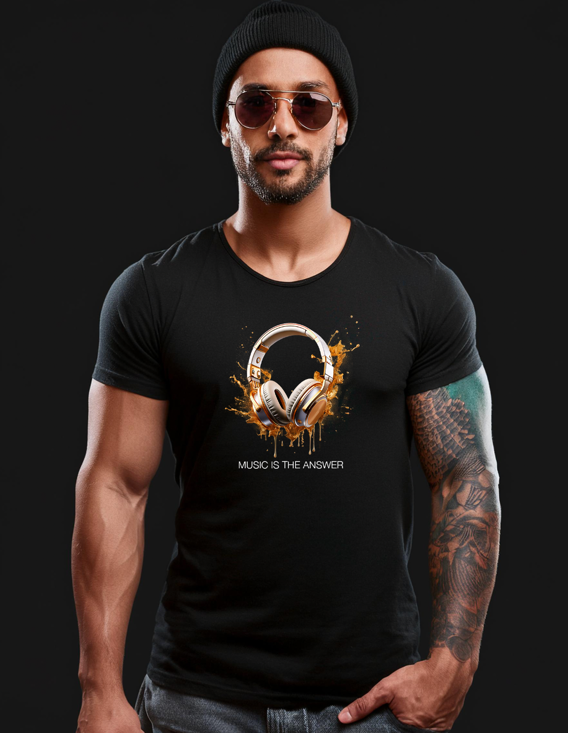 Headphones Music is the Answer Black Colorful Collection Art Exclusive T-Shirts | GM Trademark