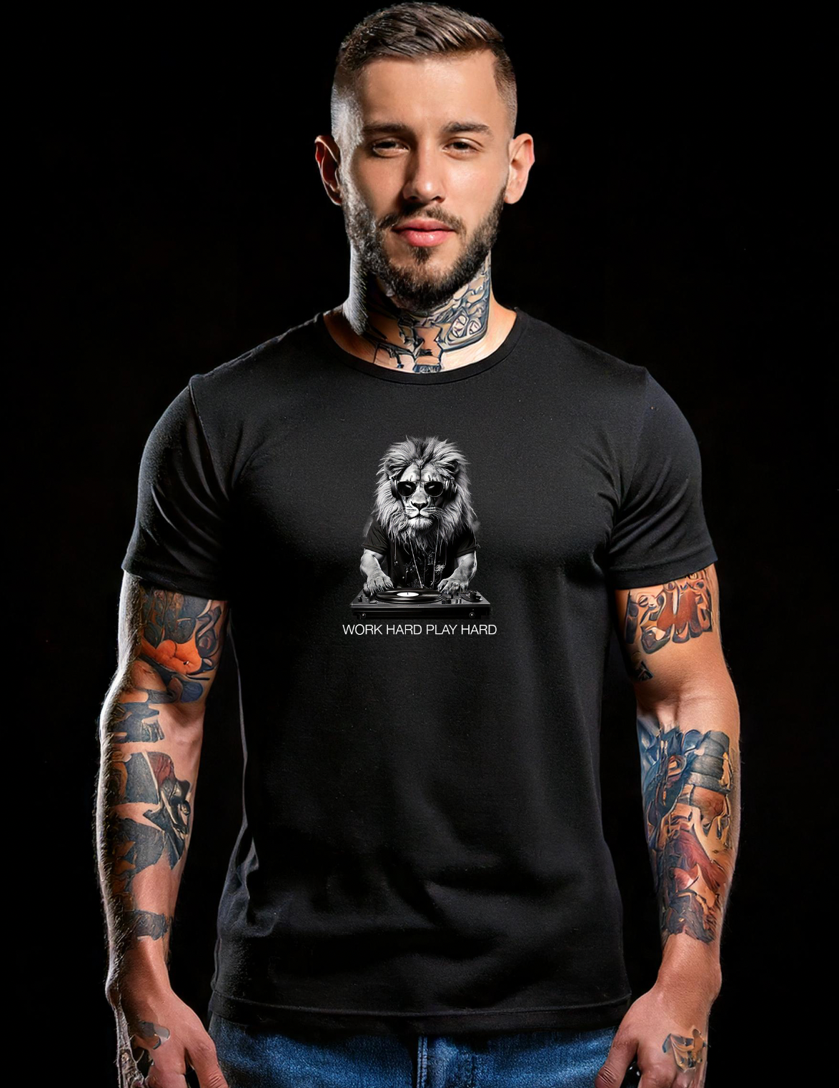 Lion Work Hard Black Collection Art Exclusive T-Shirts | GM Trademark