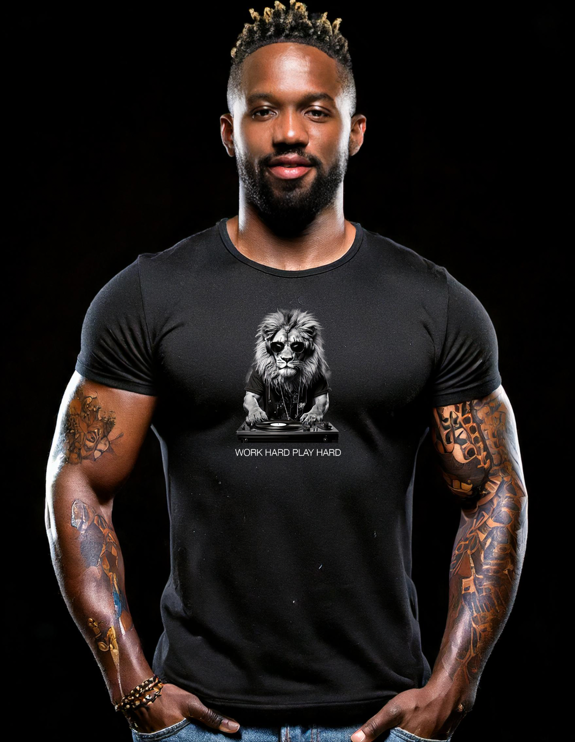 Lion Work Hard Black Collection Art Exclusive T-Shirts | GM Trademark