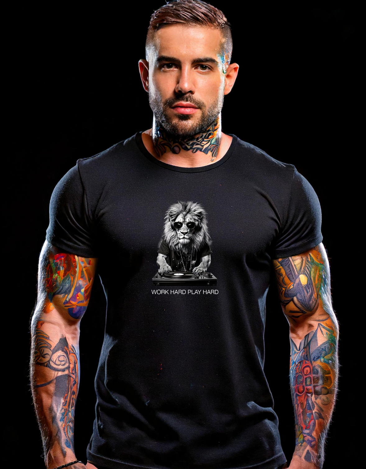 Lion Work Hard Black Collection Art Exclusive T-Shirts | GM Trademark