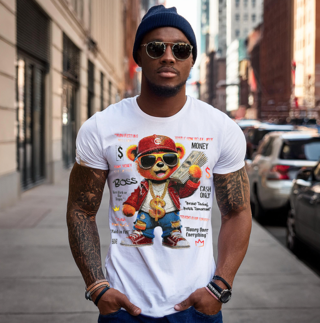 Rhinestones T Shirt Teddy Make Money Exclusive |GM Trademark