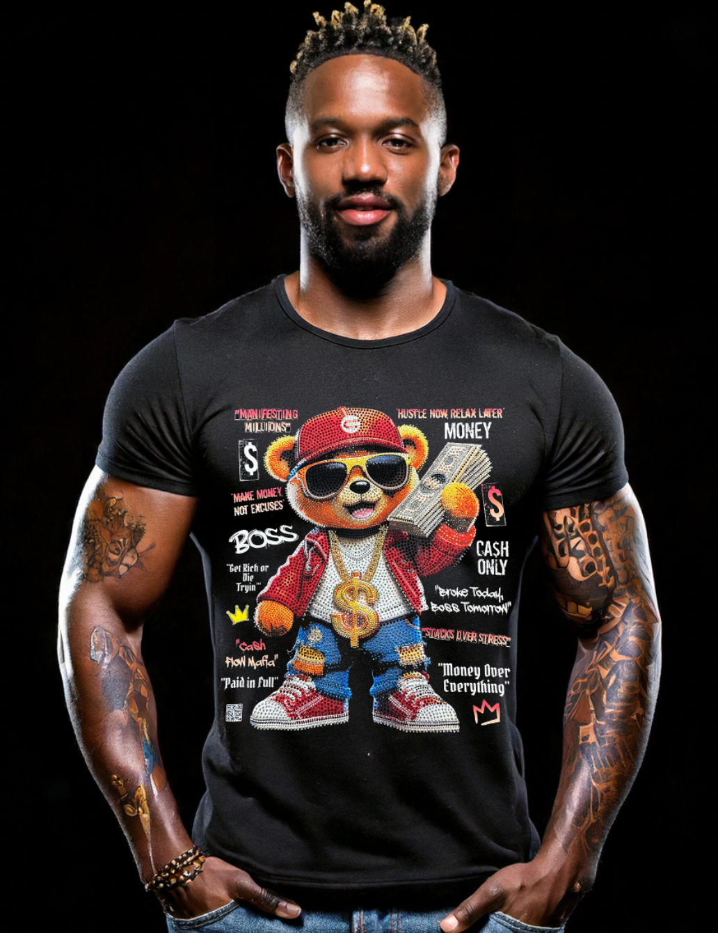 Rhinestones T Shirt Teddy Make Money Exclusive |GM Trademark