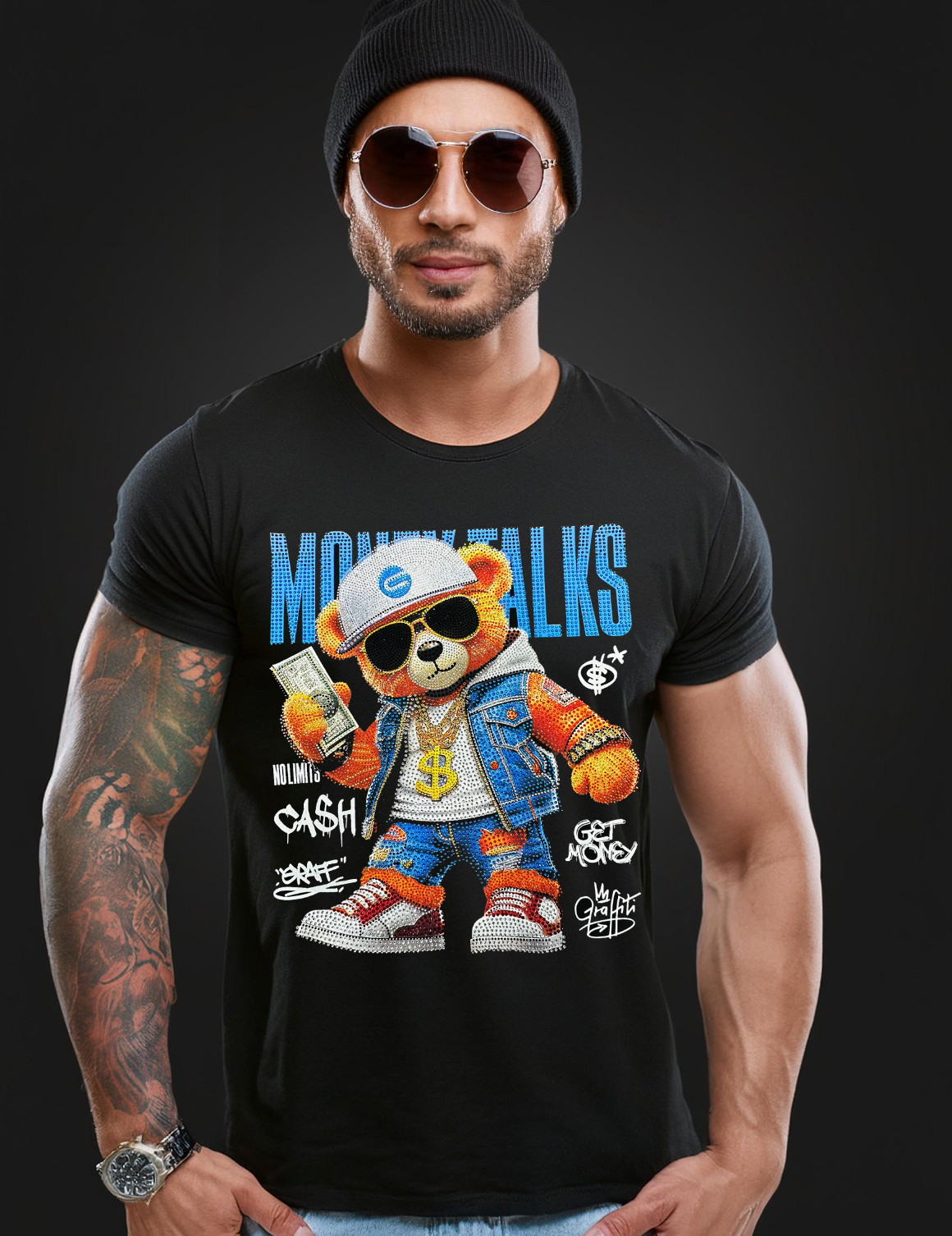 Rhinestones T Shirt Teddy Money Talks Exclusive |GM Trademark