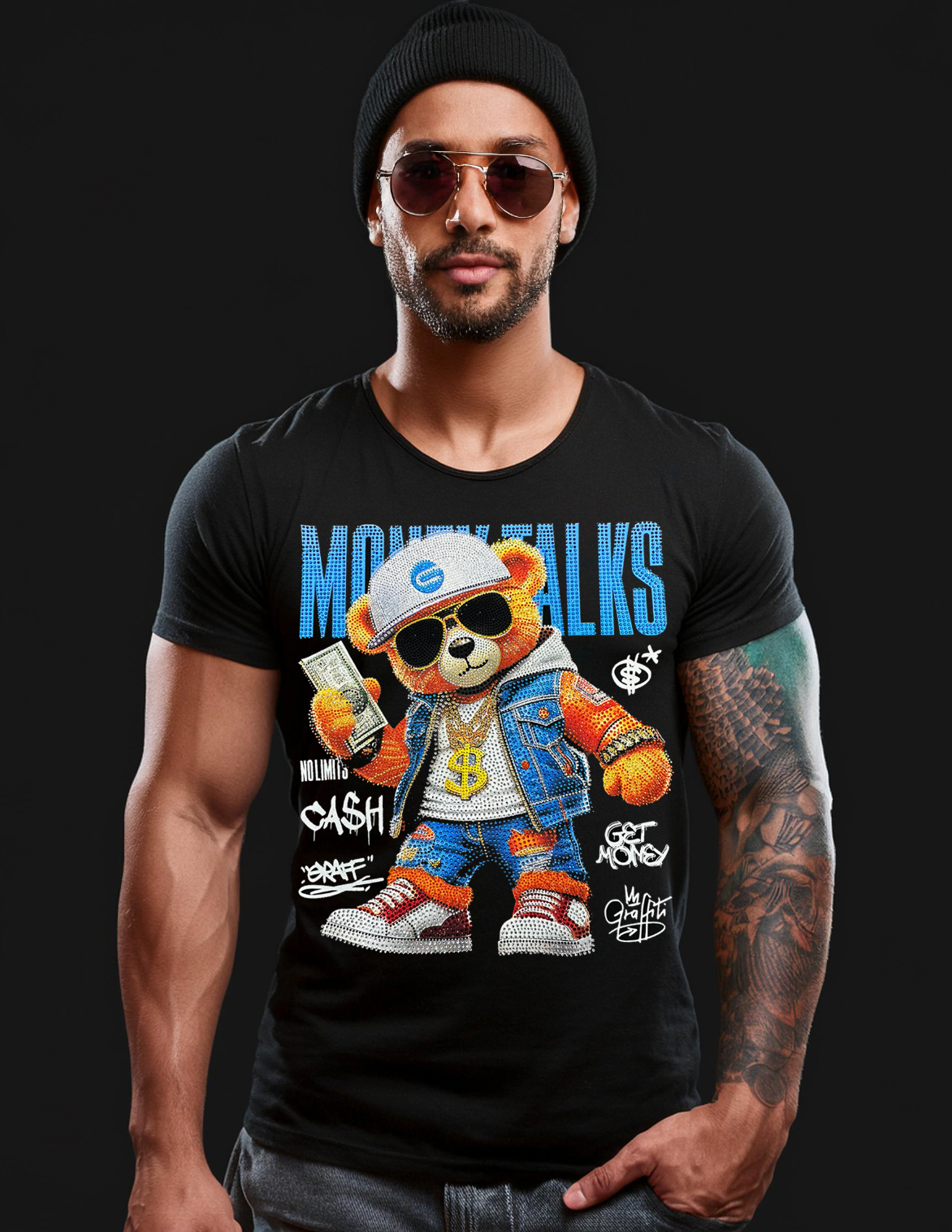 Rhinestones T Shirt Teddy Money Talks Exclusive |GM Trademark