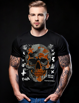 Rhinestones T Shirt Skull Neon Orange Exclusive GM Trademark