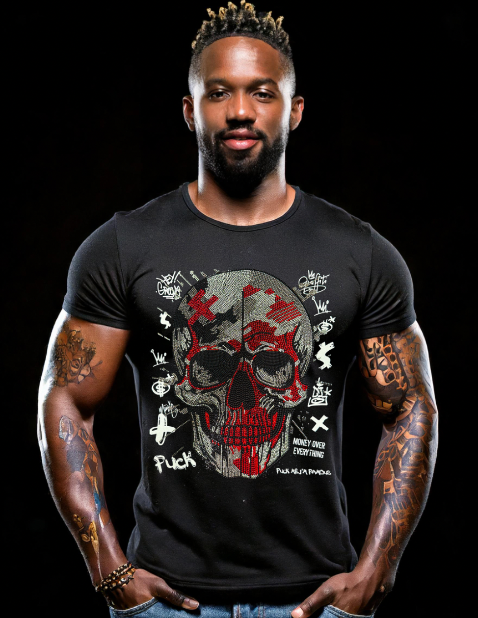 Rhinestones T Shirt Skull Red Exclusive GM Trademark