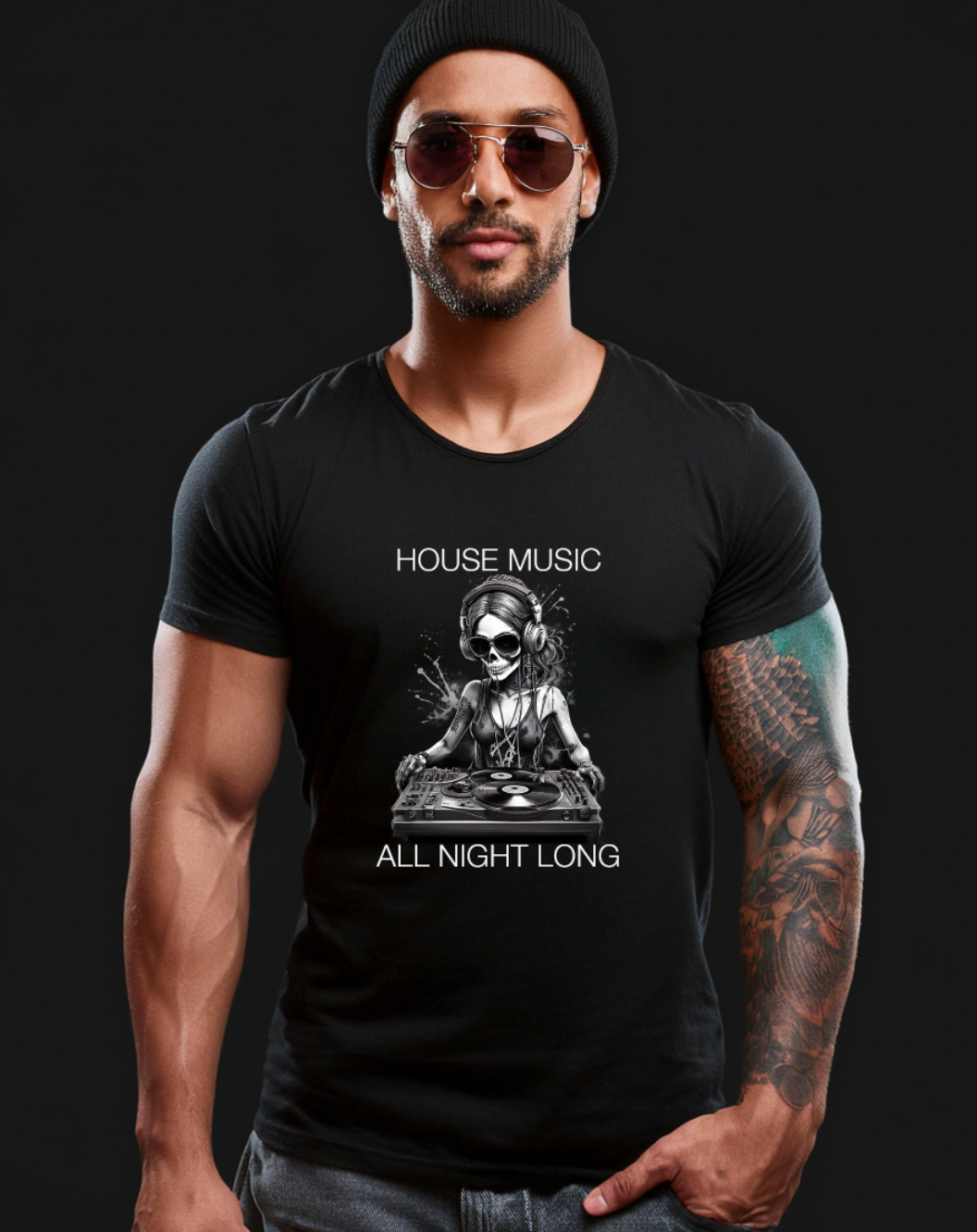 Skull Girl House Music Black Collection Art Exclusive T-Shirts | GM Trademark