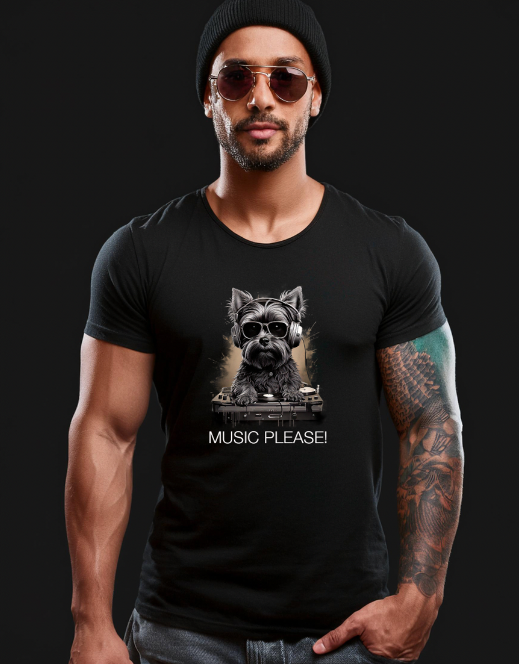 Yorkie Music Please! Black Collection Art Exclusive T-Shirts | GM Trademark