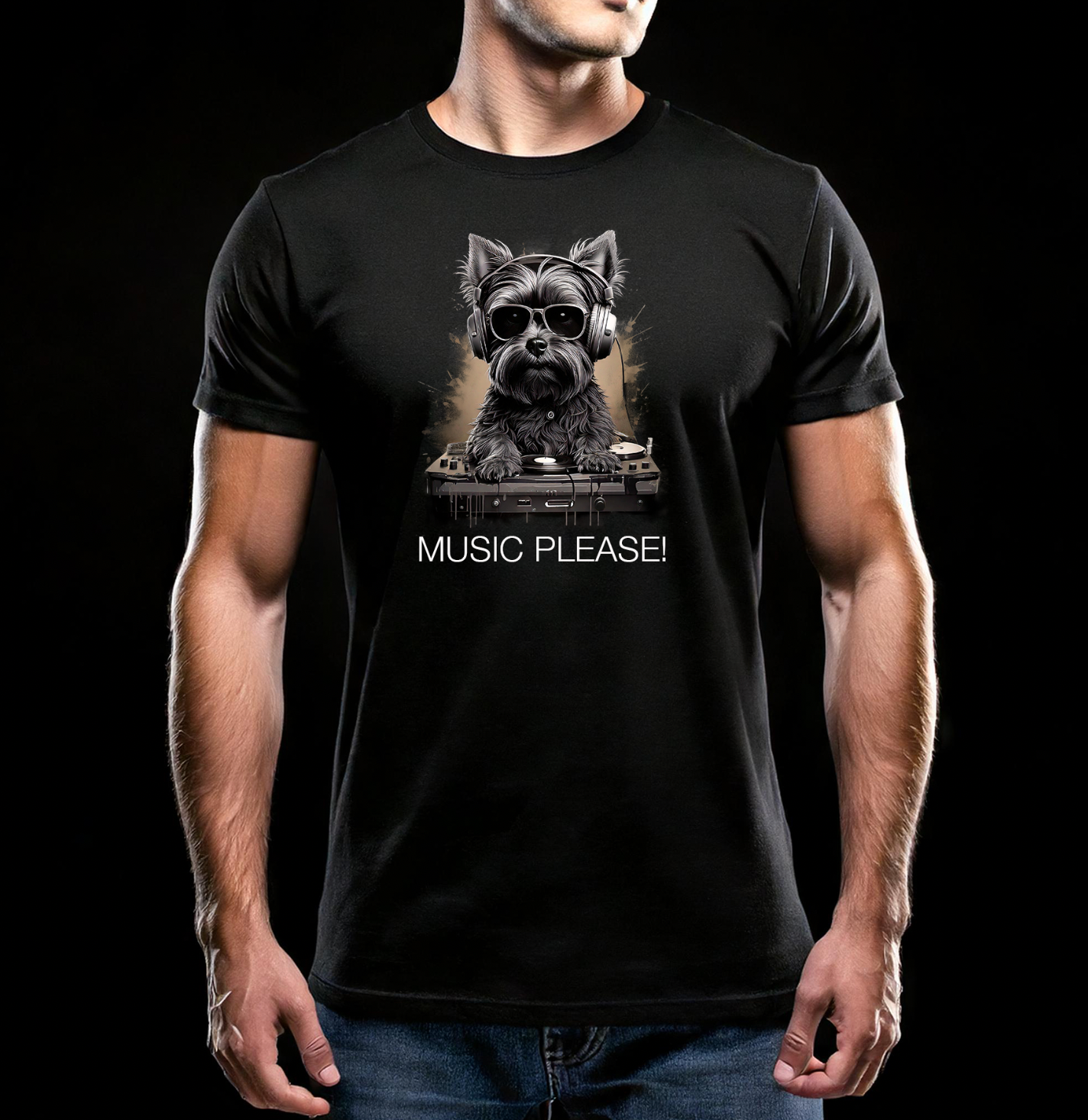 Yorkie Music Please! Black Collection Art Exclusive T-Shirts | GM Trademark