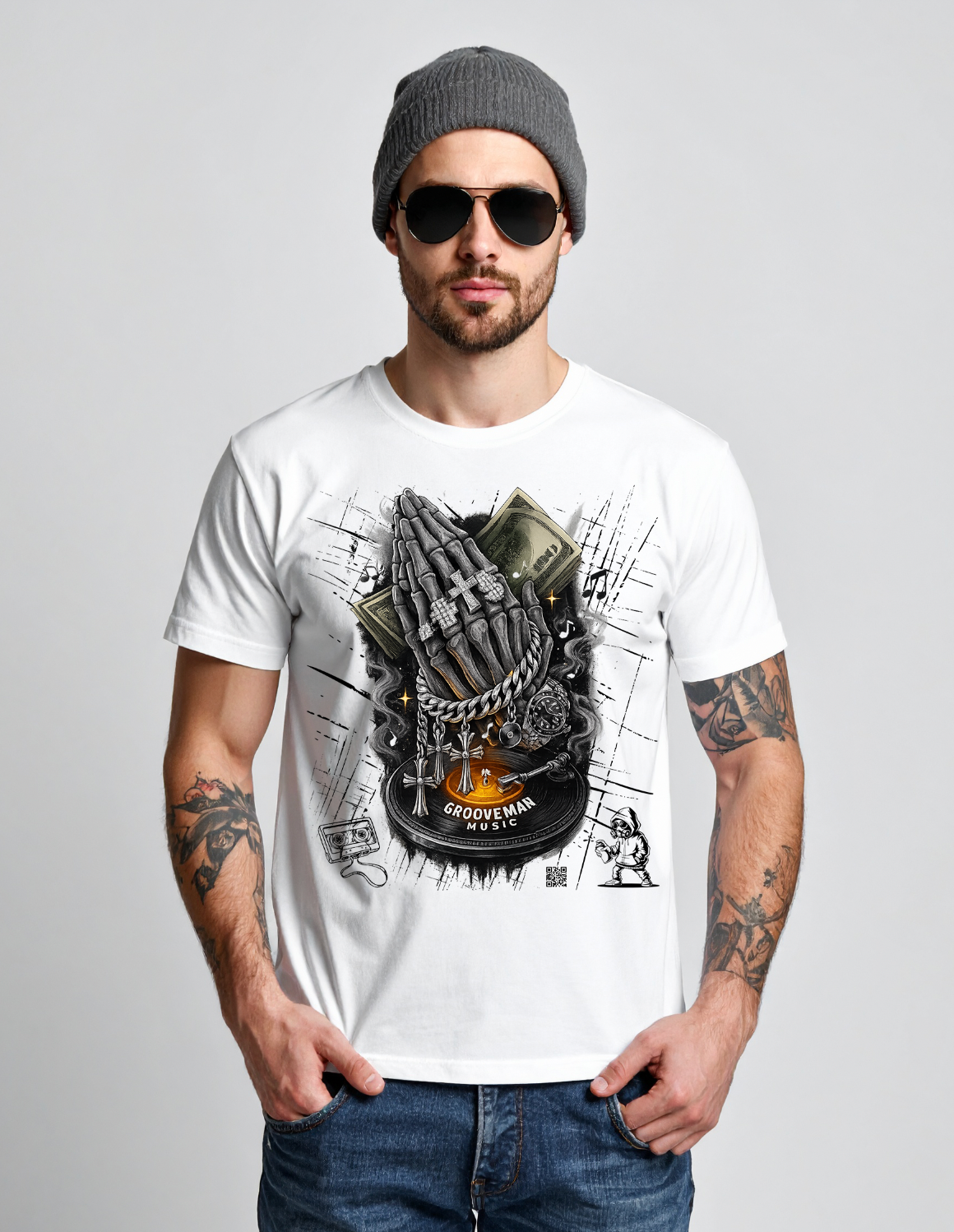 Men’s Skeleton Prayer T-Shirt – Skull Graphic Streetwear | Grooveman