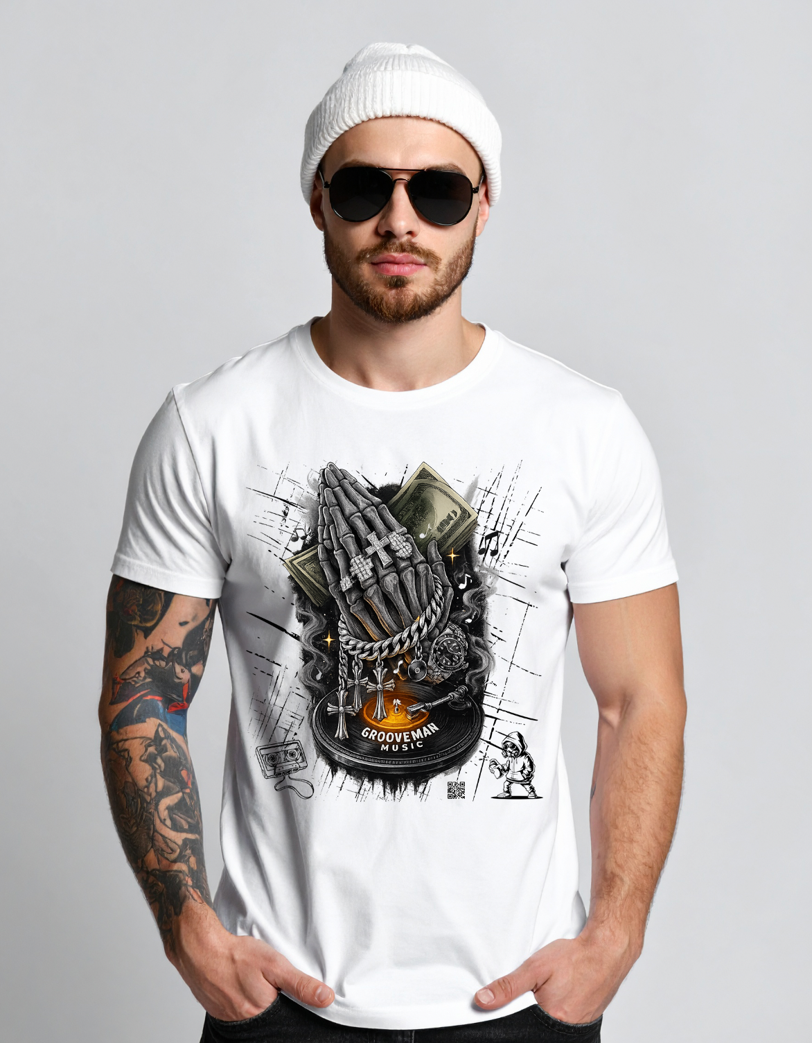 Men’s Skeleton Prayer T-Shirt – Skull Graphic Streetwear | Grooveman