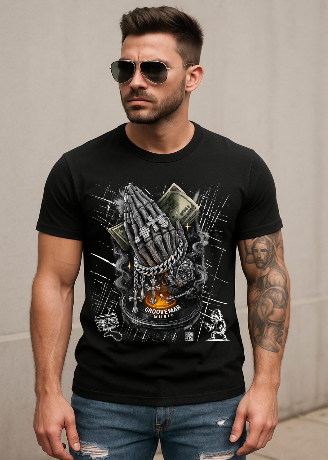 Men’s Skeleton Prayer T-Shirt – Skull Graphic Streetwear | Grooveman