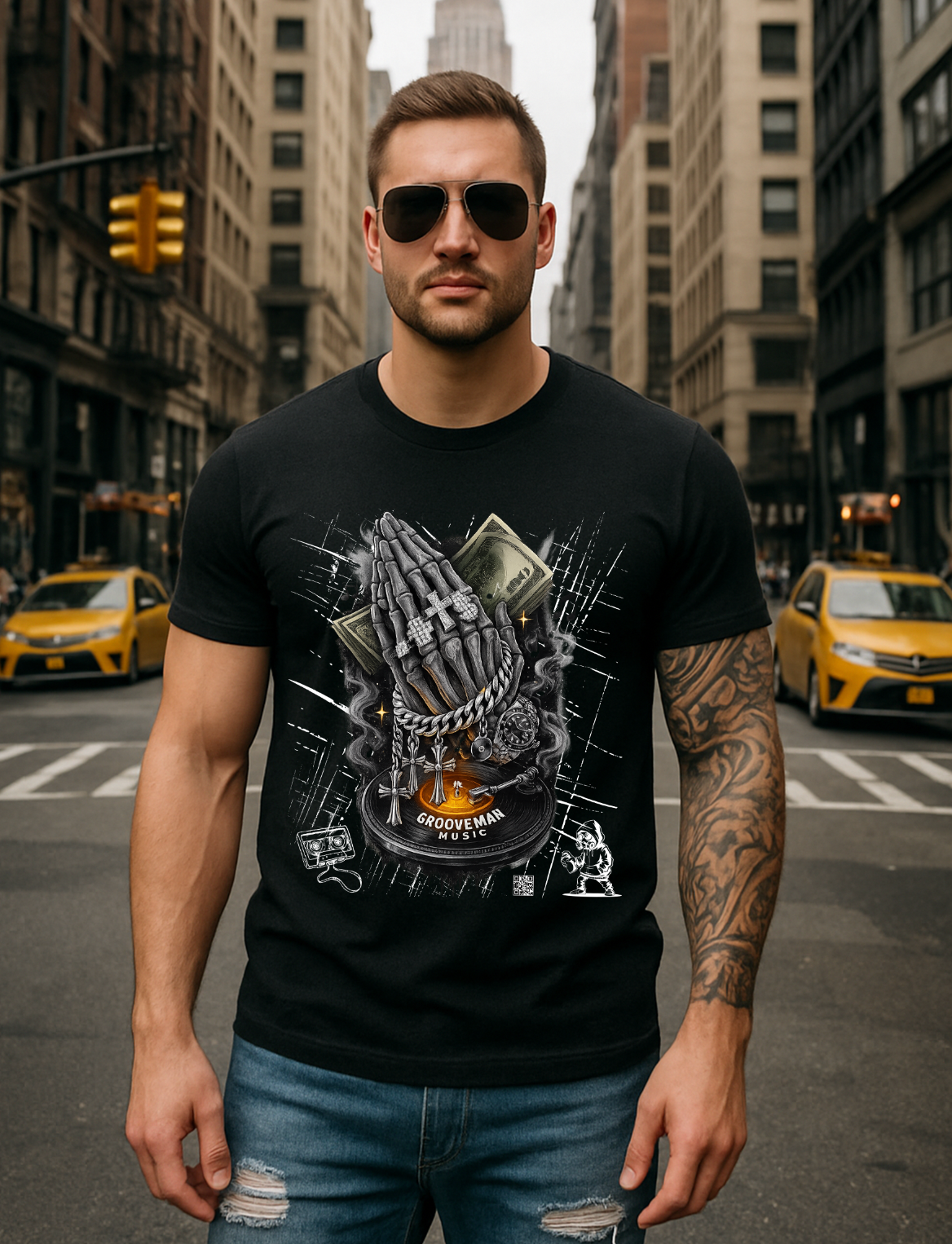 Men’s Skeleton Prayer T-Shirt – Skull Graphic Streetwear | Grooveman