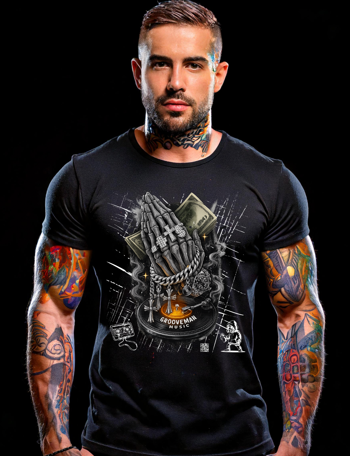 Men’s Skeleton Prayer T-Shirt – Skull Graphic Streetwear | Grooveman