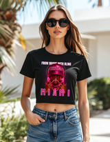 Grooveman “From Miami With Bling” Crop Tee – Neon Pink Miami Vice Graphic T-Shirt