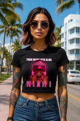 Grooveman “From Miami With Bling” Crop Tee – Neon Pink Miami Vice Graphic T-Shirt