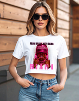 Grooveman “From Miami With Bling” Crop Tee – Neon Pink Miami Vice Graphic T-Shirt
