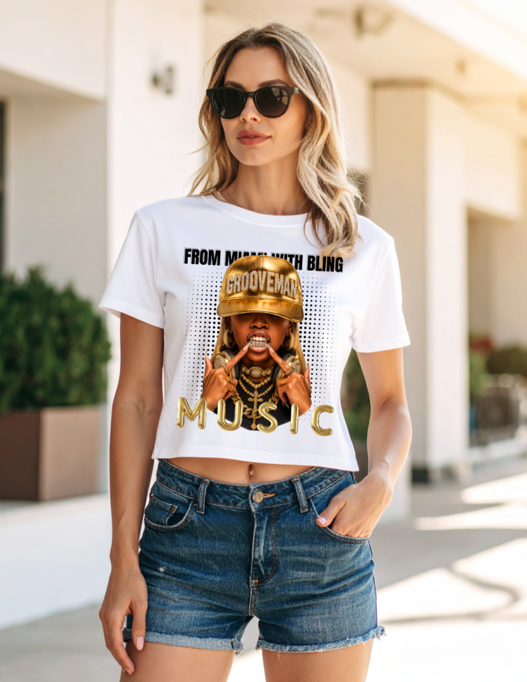 Grooveman “From Miami With Bling” Music Tee – Gold Bling Miami Graphic T-Shirt