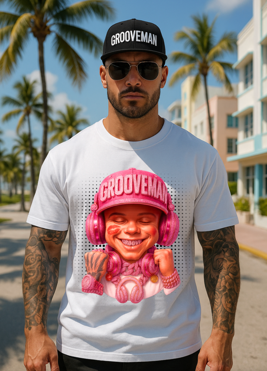 Men’s Grooveman Bling Pink Face Graphic T-Shirt – Black or White Streetwear Tee