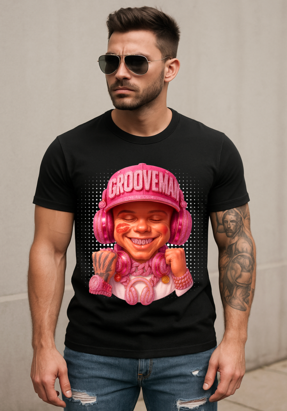 Men’s Grooveman Bling Pink Face Graphic T-Shirt – Black or White Streetwear Tee