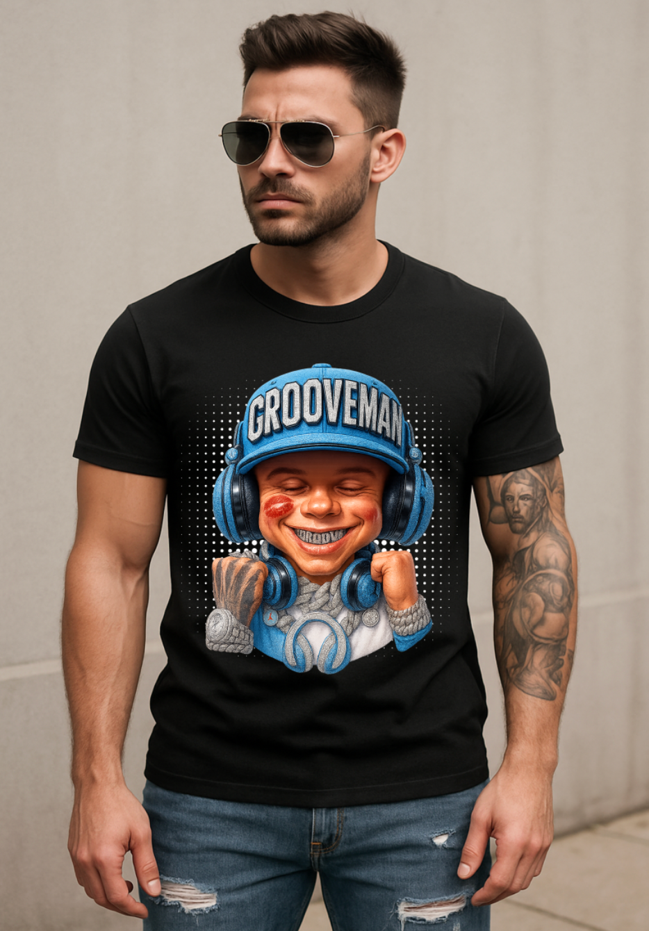 Men’s Grooveman Bling Carolina Blue Face Graphic T-Shirt – Black or White Streetwear Tee