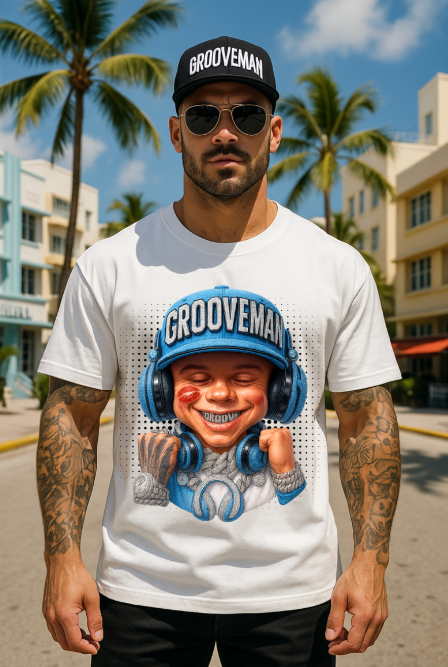 Men’s Grooveman Bling Carolina Blue Face Graphic T-Shirt – Black or White Streetwear Tee