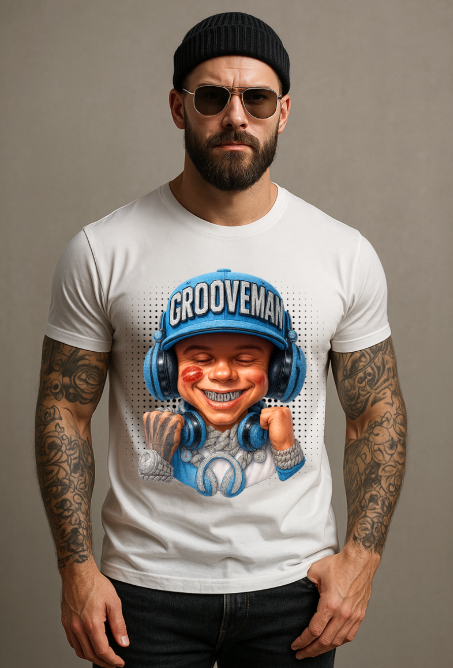 Men’s Grooveman Bling Carolina Blue Face Graphic T-Shirt – Black or White Streetwear Tee