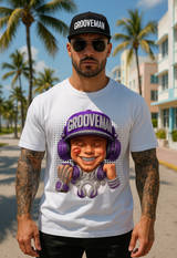 Men’s Grooveman Bling Purple Face Graphic T-Shirt – Black or White Streetwear Tee