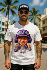 Men’s Grooveman Bling Purple Face Graphic T-Shirt – Black or White Streetwear Tee