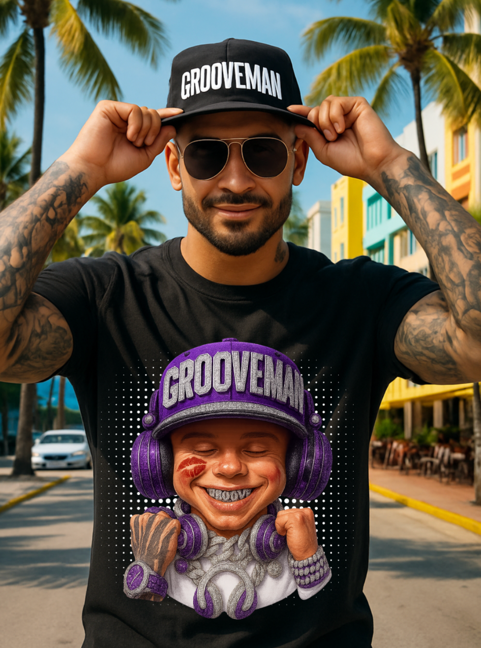 Men’s Grooveman Bling Purple Face Graphic T-Shirt – Black or White Streetwear Tee