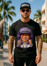 Men’s Grooveman Bling Purple Face Graphic T-Shirt – Black or White Streetwear Tee