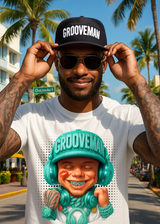 Men’s Grooveman Bling Teal Face Graphic T-Shirt – Black or White Streetwear Tee